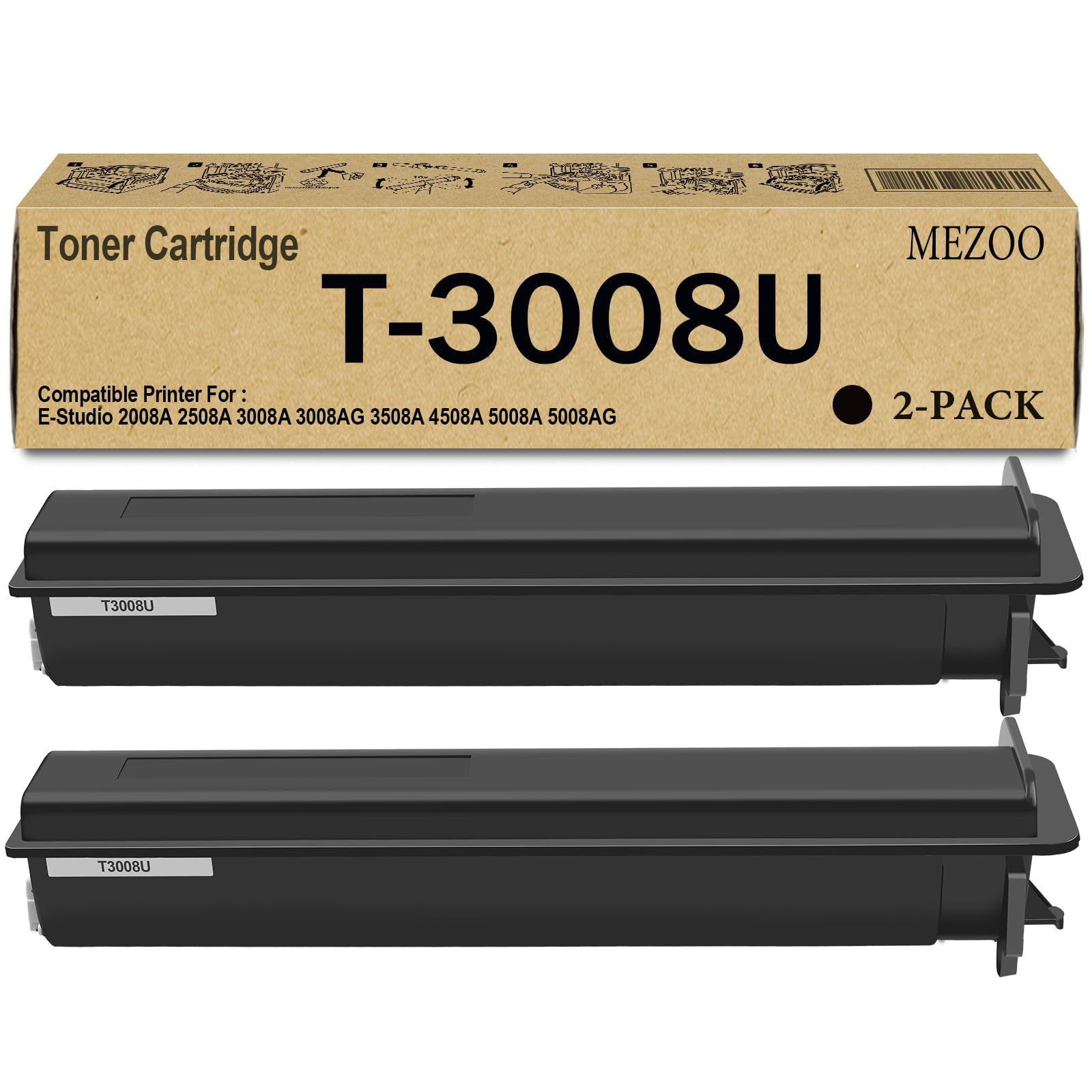 MEZOO T3008U T-3008U Black Toner Cartridge Replacement for Toshiba T-3008U T3008U Toner Cartridge Compatible for E-Studio 2008A 2508A 3008A 3008AG 3508A 4508A 5008A 5008AG Printer (2-Pack, Black)