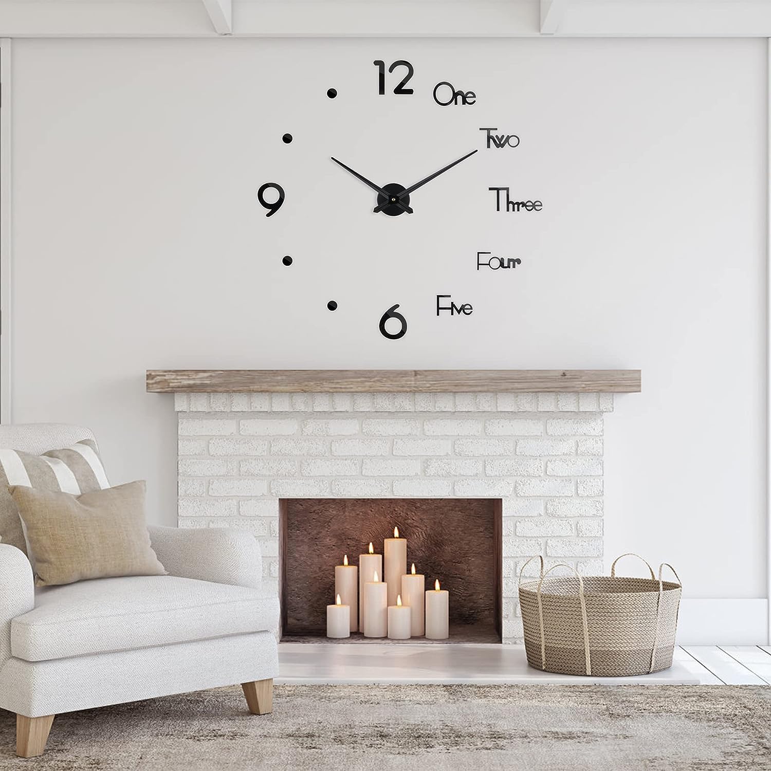 ORANIFUL DIY Frameless Modern Large Wall Clock 3D Mirror Sticker Metal Big Wall Clock Home Office Decorations (Black)