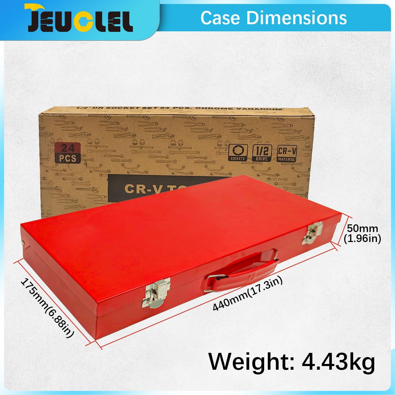 24PCS Metric 1/2 Inch Drive 6-Point Standard 8-32mm Socket Ratchet Wrench Set with Ratchet Wrench, F Bar, Extension Bars, universal joint, Car Repair Household Maintenance