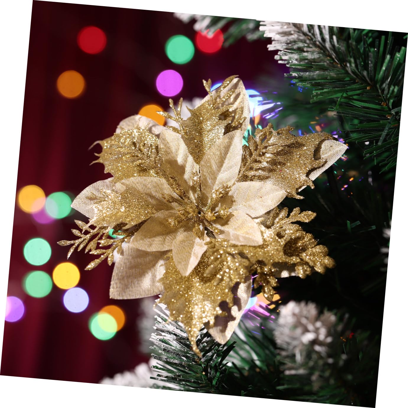 Alipis 12piezas Flores Poinsettia Brillantes para Decoración Navideña con Clips y Stems Adornos para Árbol De Navidad y Fiestas