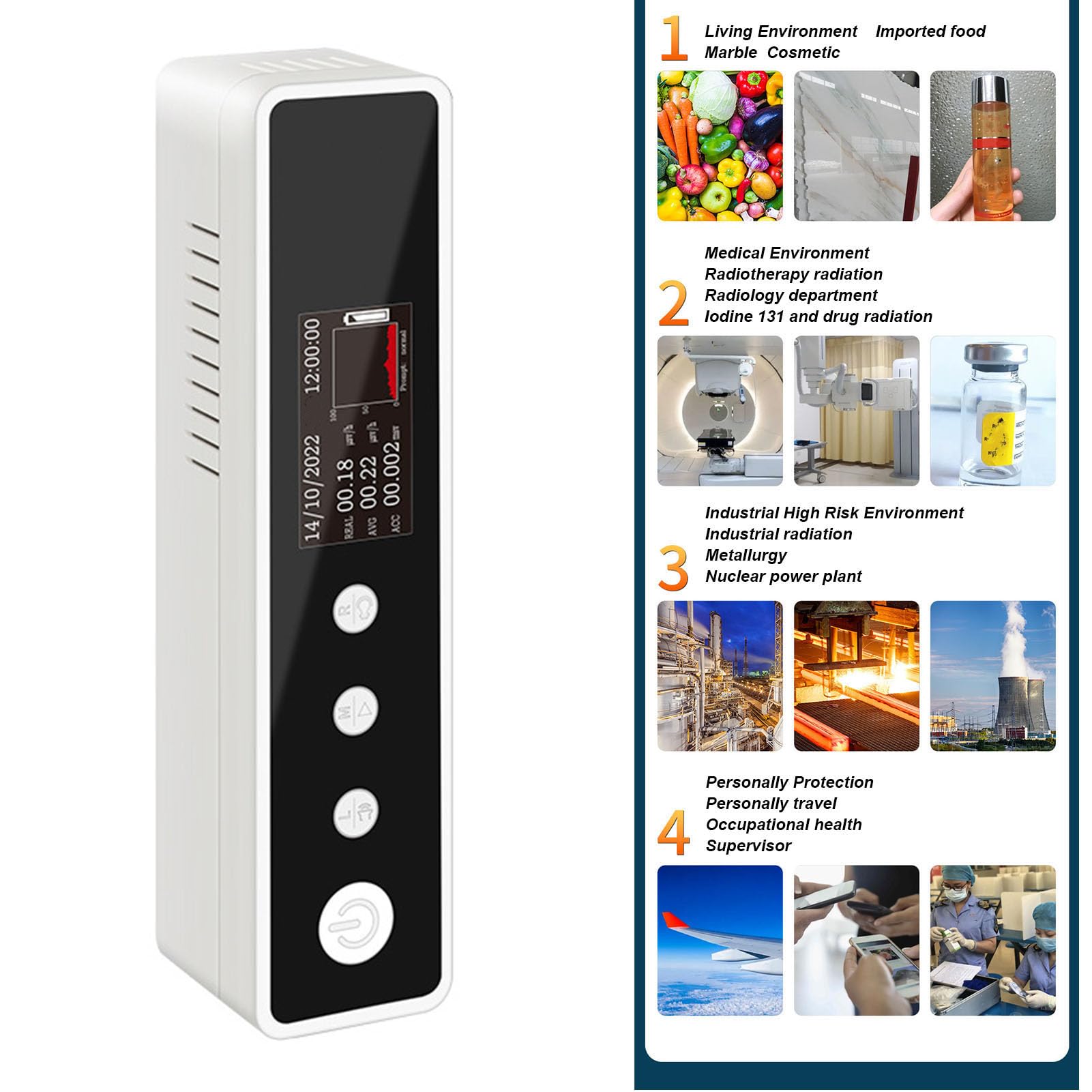 Geiger Counter Nuclear Strahlungsdetektor Digital Radioaktive Erkennungsmessgerät hohe Empfindlichkeit Echtzeitüberwachung für Home Workplace ABS -Material 1.29 Zoll OLED -Display