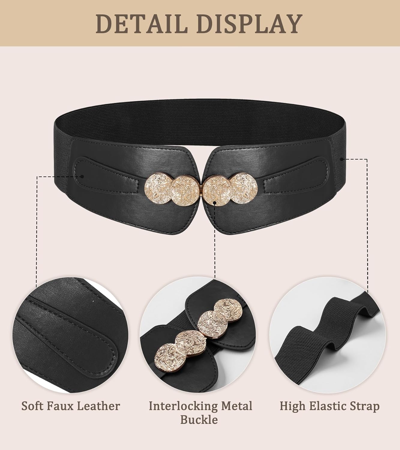 Women Wide Elastic Waist Belt Stretchy Belts for Dress Coats Vintage Ladies Fashion Waistband - Image 4