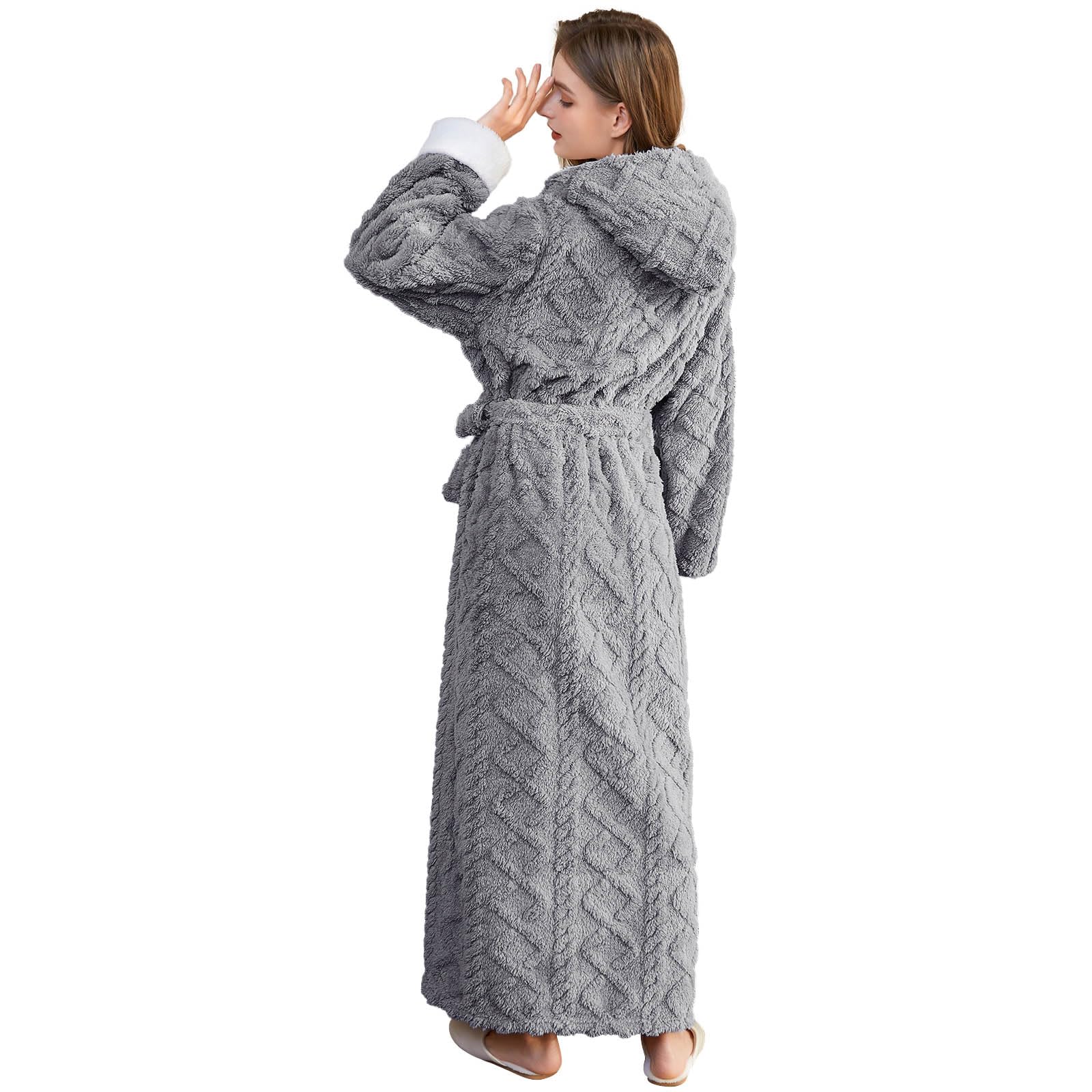 PUTUO Robe de Chambre Femme Polaire: Peignoir de Bain Femme Tres Longue Hiver Chaud Peignoir avec Capuche