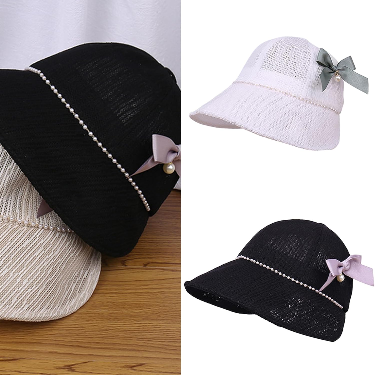 Breathable Yarn Baseball Caps for Lady Tea Party Visors with Bowknot Decals Holiday Camping Spring Sun Hat Girl Women Fashion for Travel Girl Adjust White