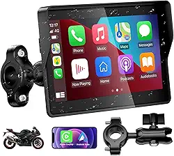 Tela de motocicleta CarPlay de 12 cm, sem fio CarPlay/Android Auto, tela sensível ao toque GPS à prova d'água, emparelhamento Bluetooth duplo, equalizador de música, suporte para Siri e Google