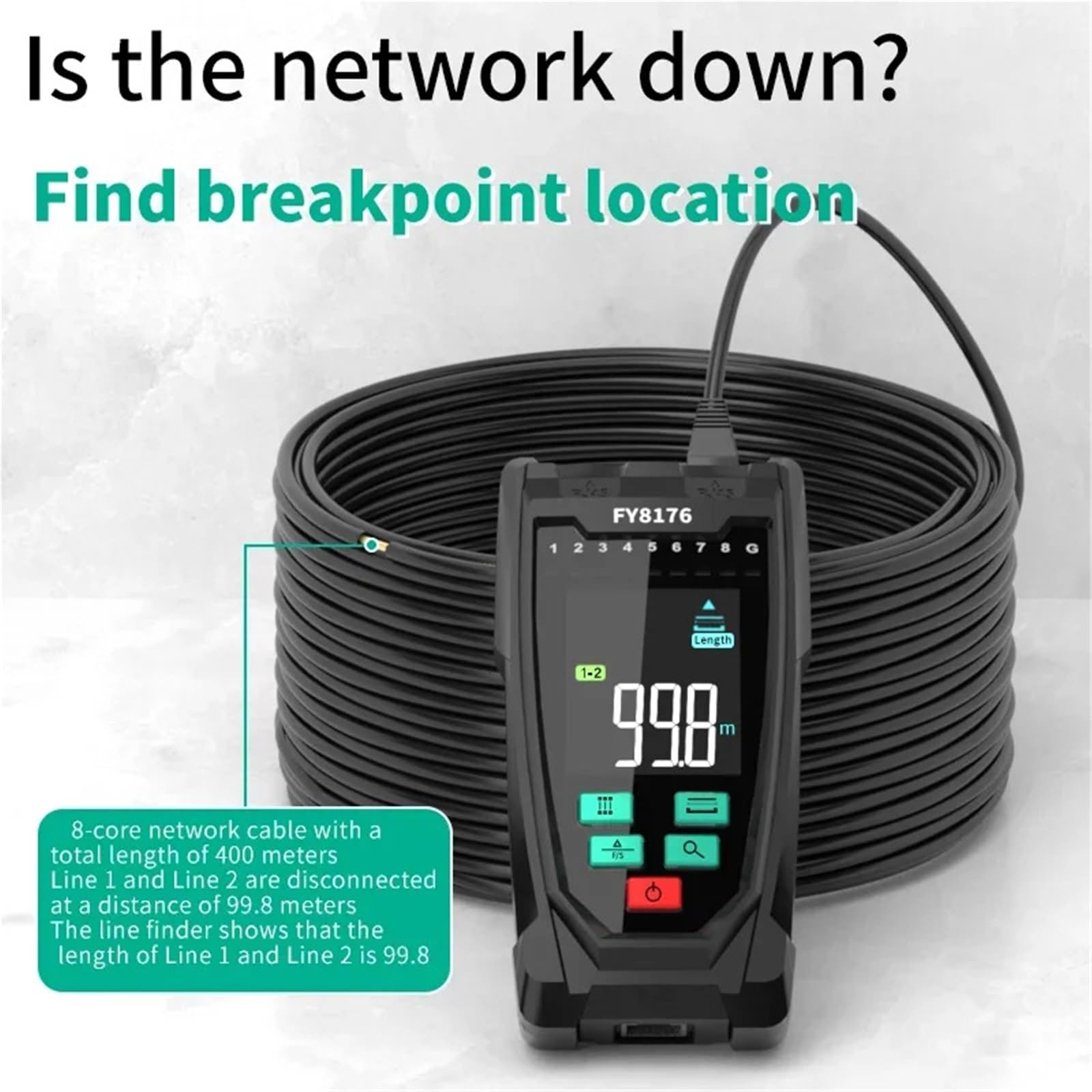 Tester for cavi di rete regolabile, distanza localizzazione, lunghezza del cavo, TDR RJ45, rilevatore linee digitale, filo PoE Prove di trasmissione