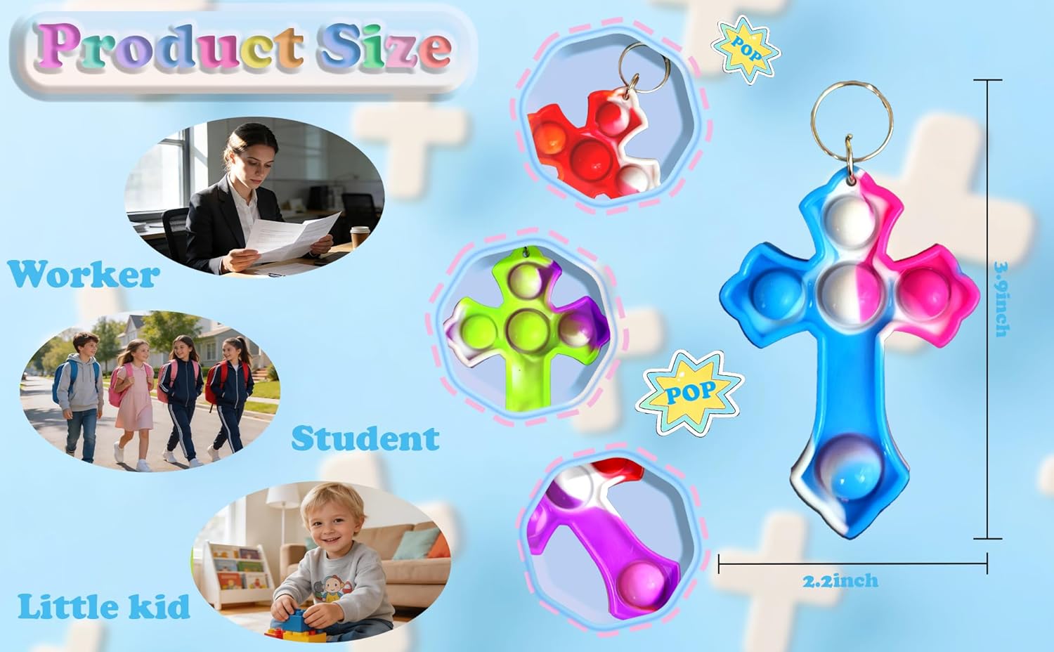 100 Packs Bulk Mini Pop Cross fidgets Bubble Keychain,For kids toys Classroom Students Gifts Teacher ,hoilday Party Favors,Christian Party Gifts - Image 2