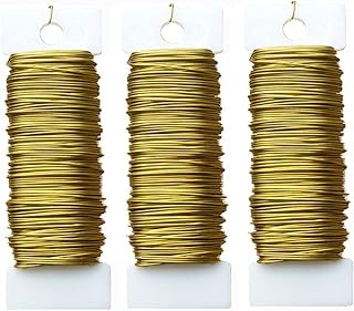 3 Rolls 22 Gauge Gold Paddle Wire Flexible Floral Wire for Flower Arrangement, Wreath, Garland