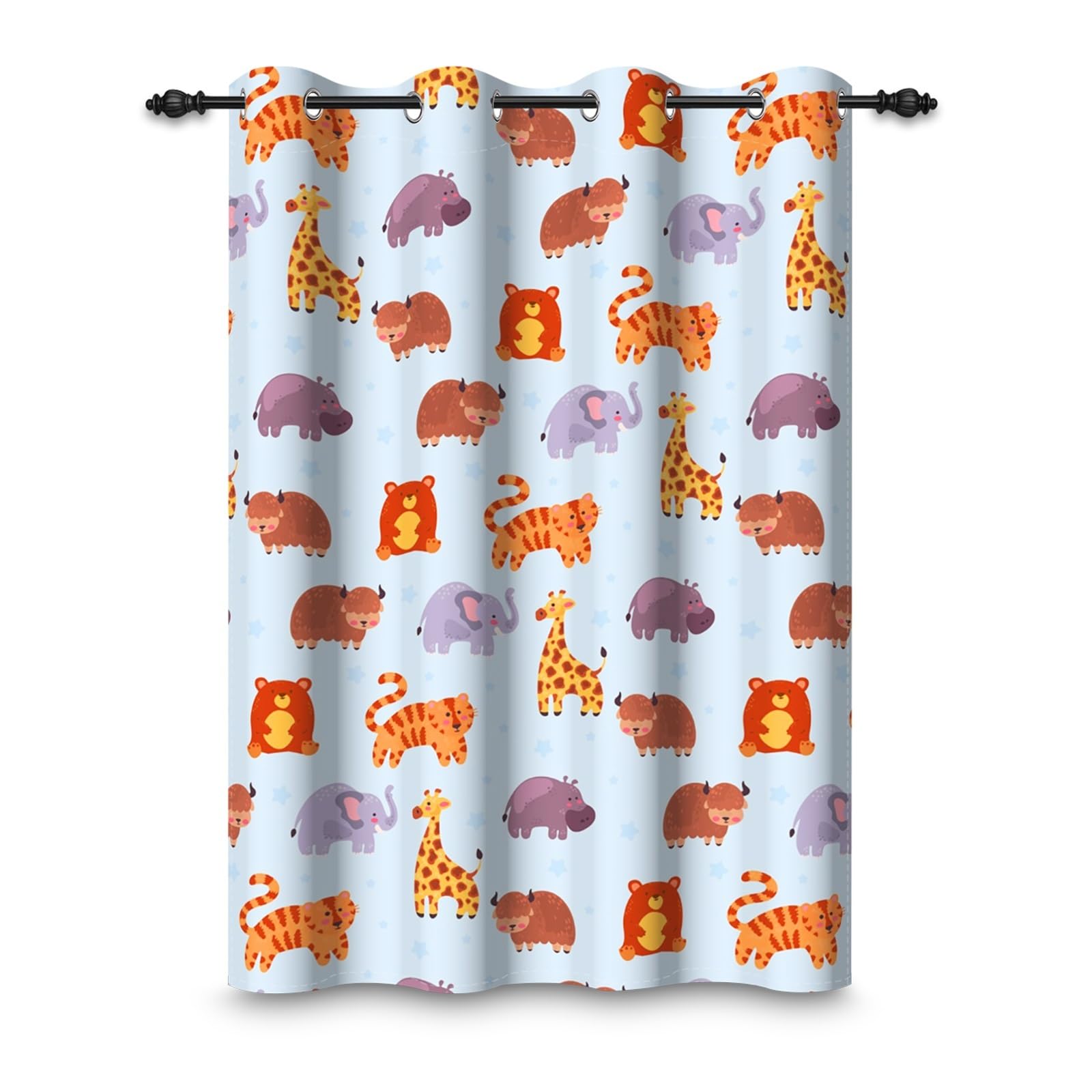 ggaimwf 46"x 72" Animal Eyelet Curtain for Kids Bedroom Cute Cartoon Giraffe Tiger Bear Colorful Safari Blackout Insulated Thermal Grommet Window Drapes for Nursery Playroom Living Room,1 Single Panel
