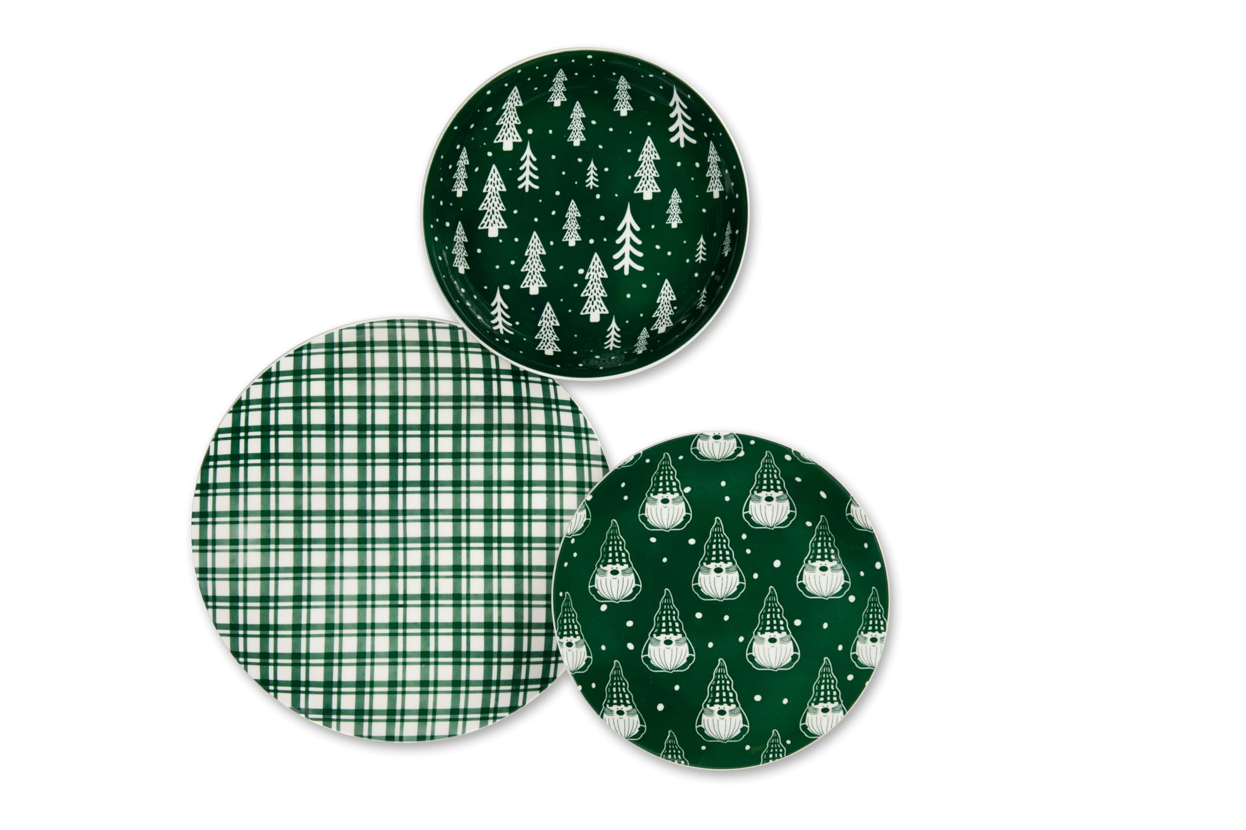 Excelsa Green Winter Servizio Piatti in Porcellana, 18 Pezzi, Verde con Motivi Natalizi, Piatti Piani 27 cm, Fondi 20,5 cm, Frutta 20,5 cm