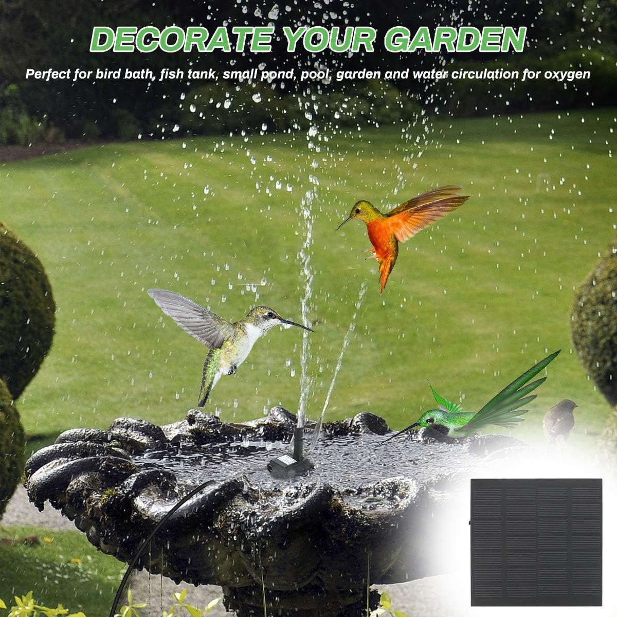 Solar Fountain Pump for Birdbath, 1.8W Free Standing Solar Water Fountain, Solar Powered Water Pump Kit for Bird Bath,Small Pond,Garden and Lawn