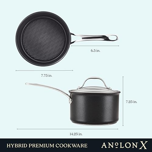 Miniatura 6 de Anolon Sarténcacerola antiadherente anodizada dura avanzada con colado y tapa 2 cuartos de galón gris oscuro y X SearTech cacerola antiadherente de