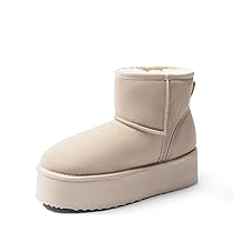 DREAM PAIRS Invernali Stivali da Classici con Plateau da Donna Resistenti Bassi Stivali da Neve Alla Caviglia con Fiocchi Fai da Te FuzzyClassic,Size 39,Sabbia,SDSB2428W