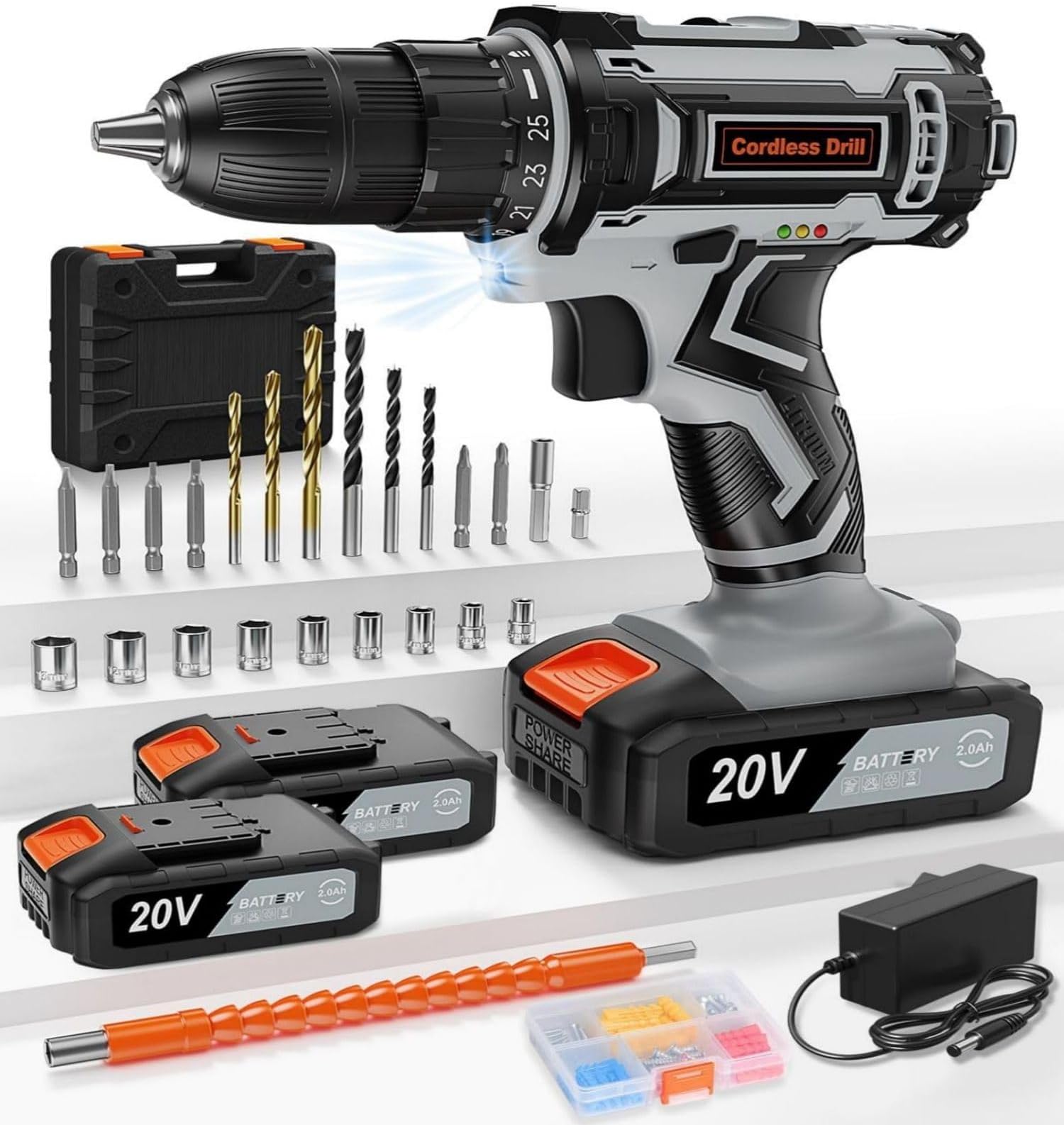 Bauker 18V LiIon Cordless Combi Drill 2 x 1.5Ah 13mm Keyless Torque