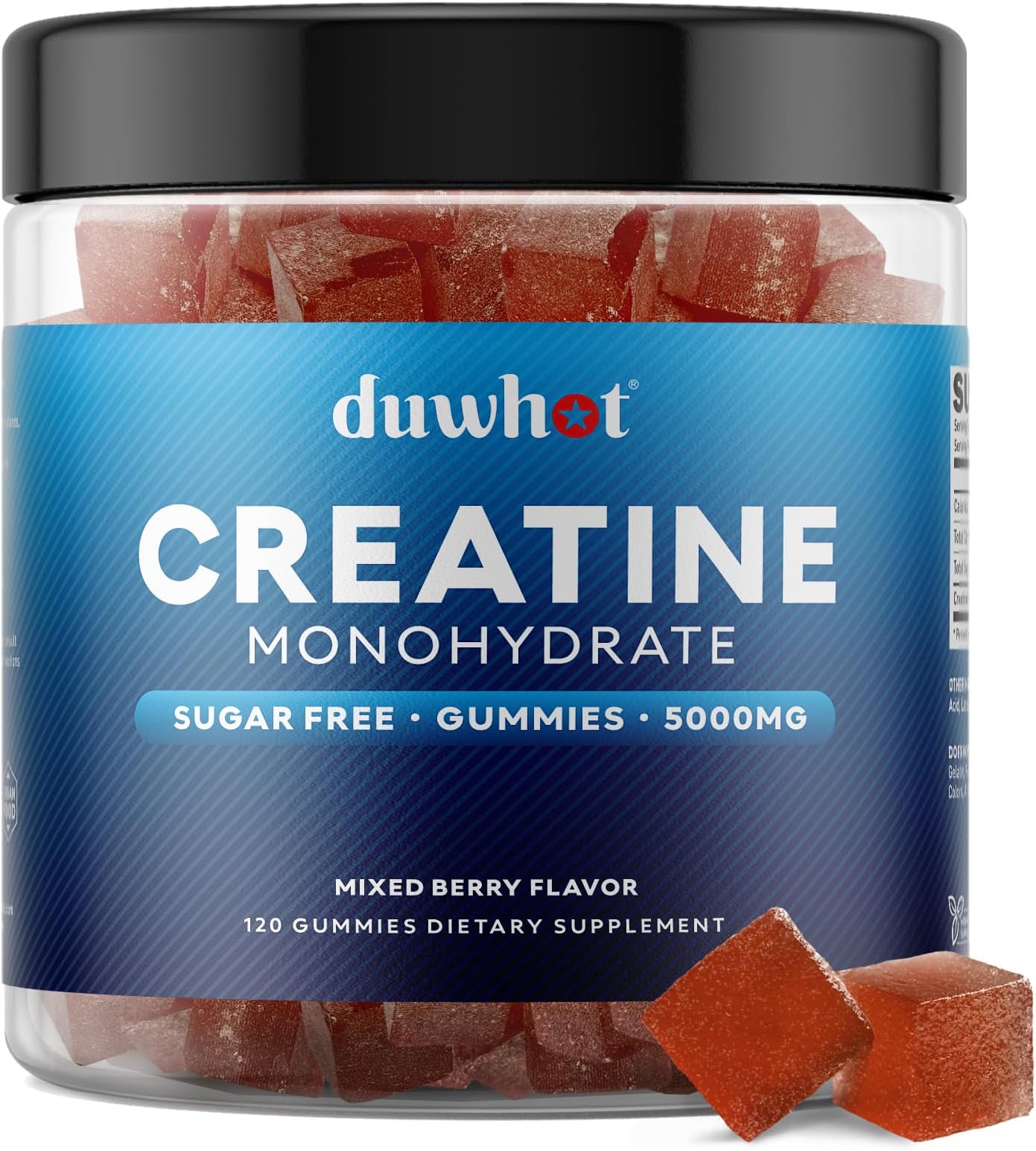 duwhot Sugar Free Creatine Monohydrate Gummies 5mg for Men & Women, Chewables Creatine Monohydrate for Muscle Growth & Recovery, Vegan, Mixberry Flavor, 120 Count