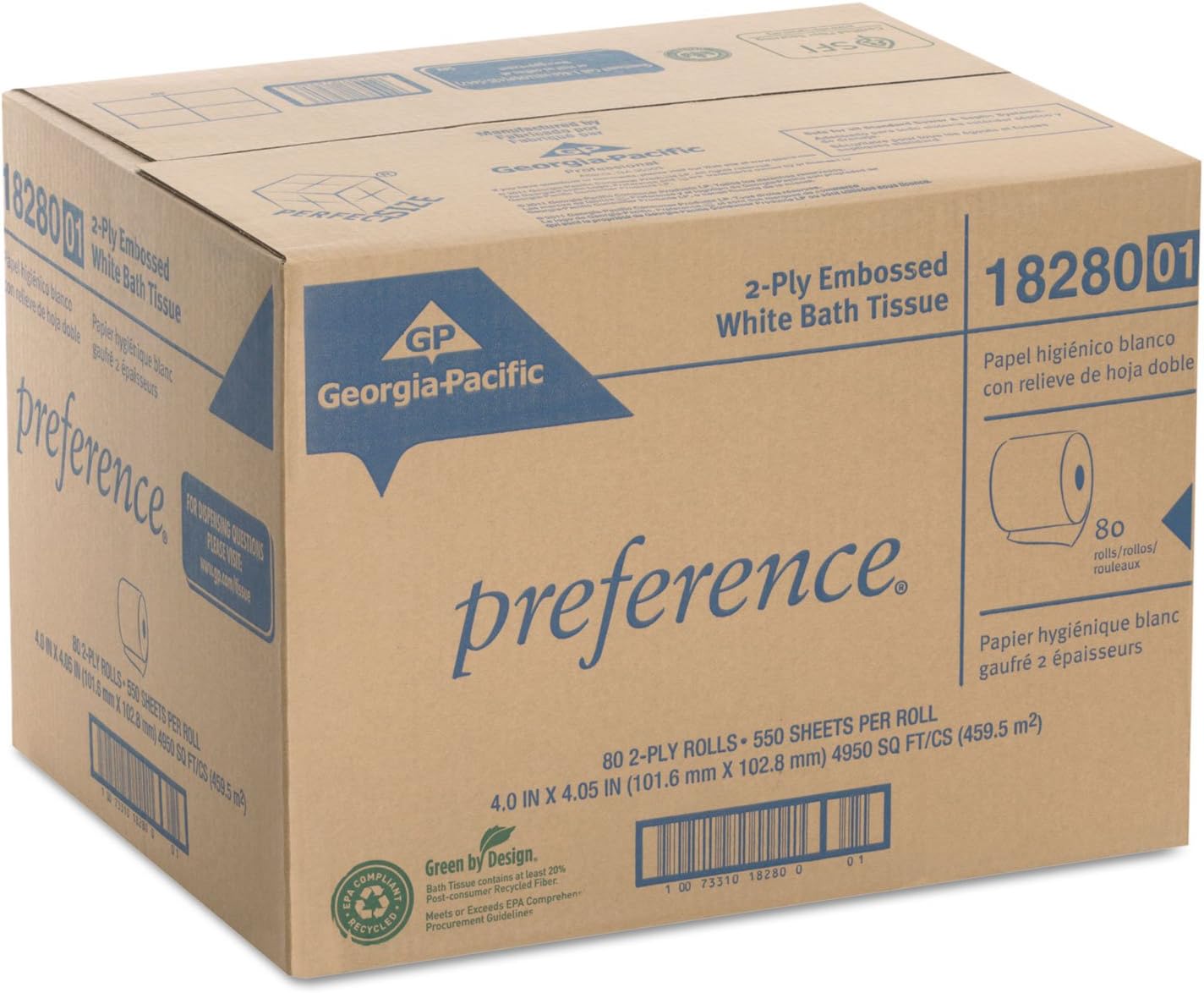Preference 1828001 Bathroom Tissue, 2-Ply, Pref, 550 Sh/RL, 80RL/CT, White