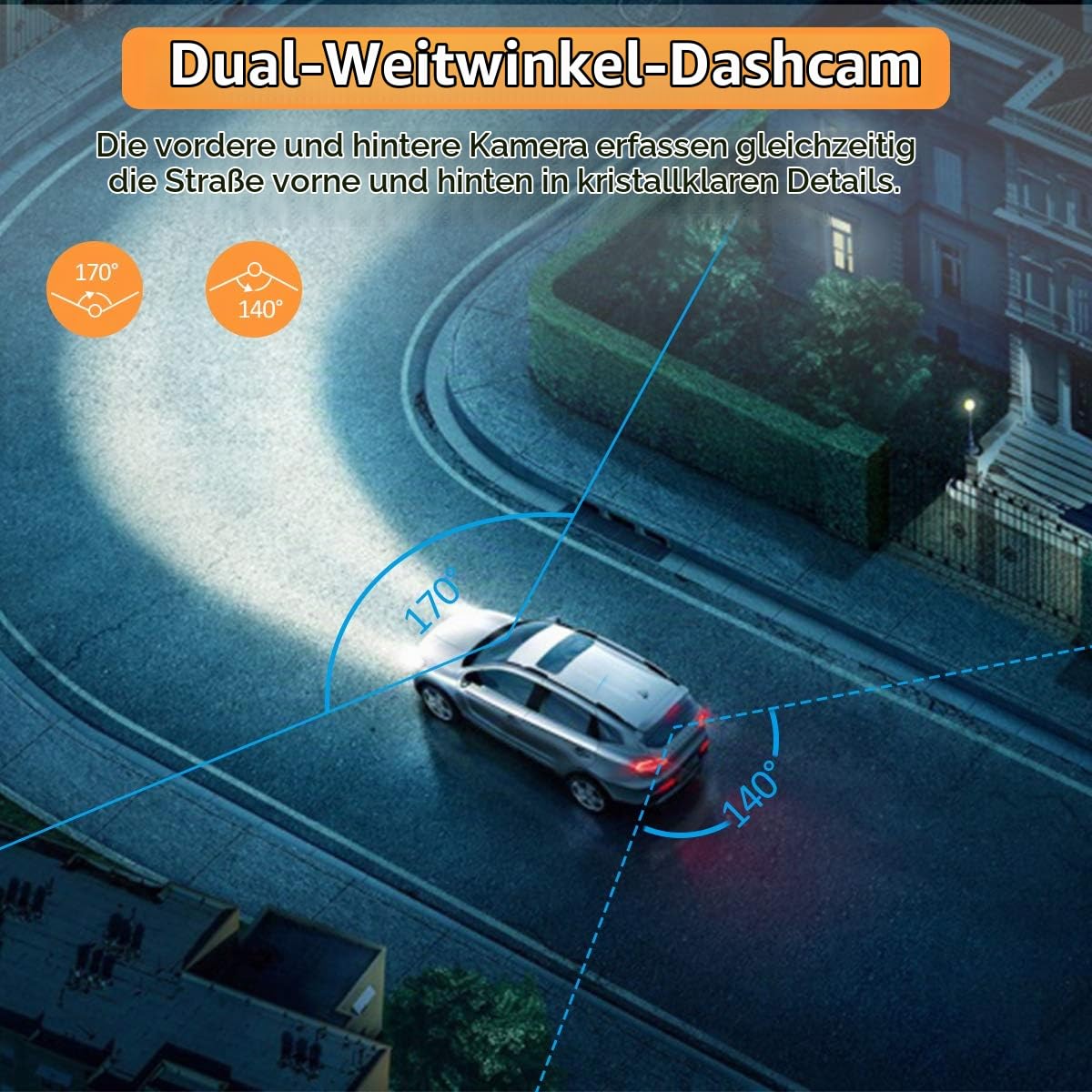 ORSKEY Dashcam Auto Vorne und Hinten inkl. 32GB SD-Karte 1080P Full HD Autokamera Doppelobjektiv Dashcam für Autos 170 Weitwinkel mit Loop-Aufnahme und G-Sensor, Front-Inner,LCD