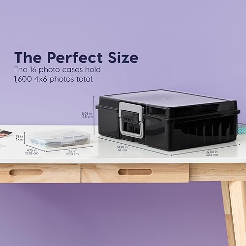 Miniatura 2 de IRIS USA Estuche de almacenamiento de fotos con 16 estuches interiores de 4 x 6 pulgadas, contenedor de fotos opaco con asa para organización