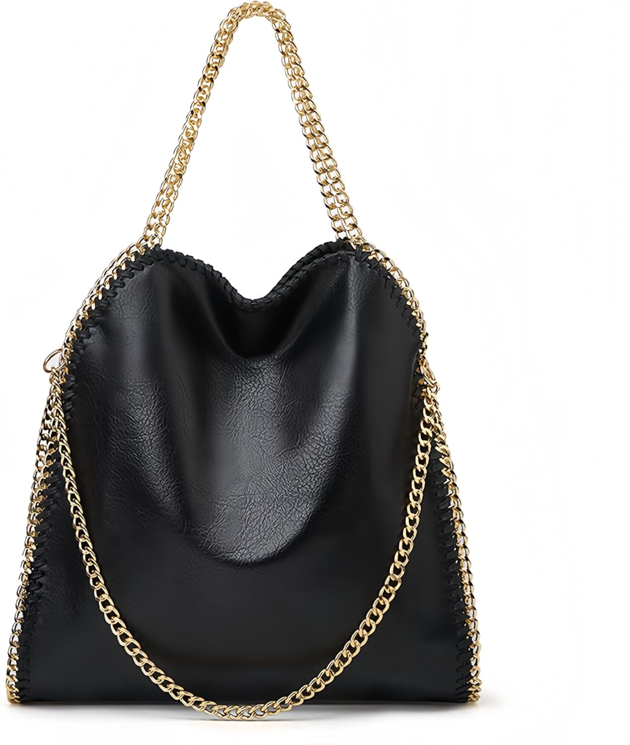 Faux Leather Oversized Chain Hobo Bag Slouchy Style Shoulder Bag Tote for Women