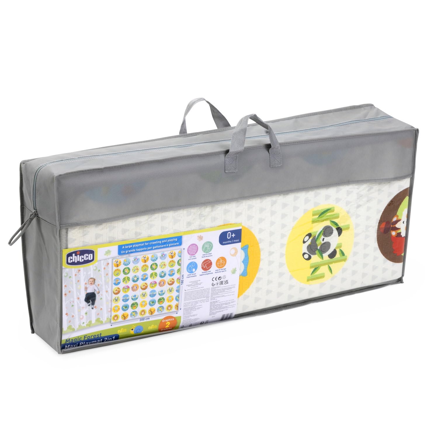 Chicco Maxi Speeltapijt 2in1, Baby met Dieren en Landschap, XXL Speeltapijt, Zacht en Kleurrijk Kinderkamer, Extra Groot200x180 cm, Opvouwbaar, 0 Maanden