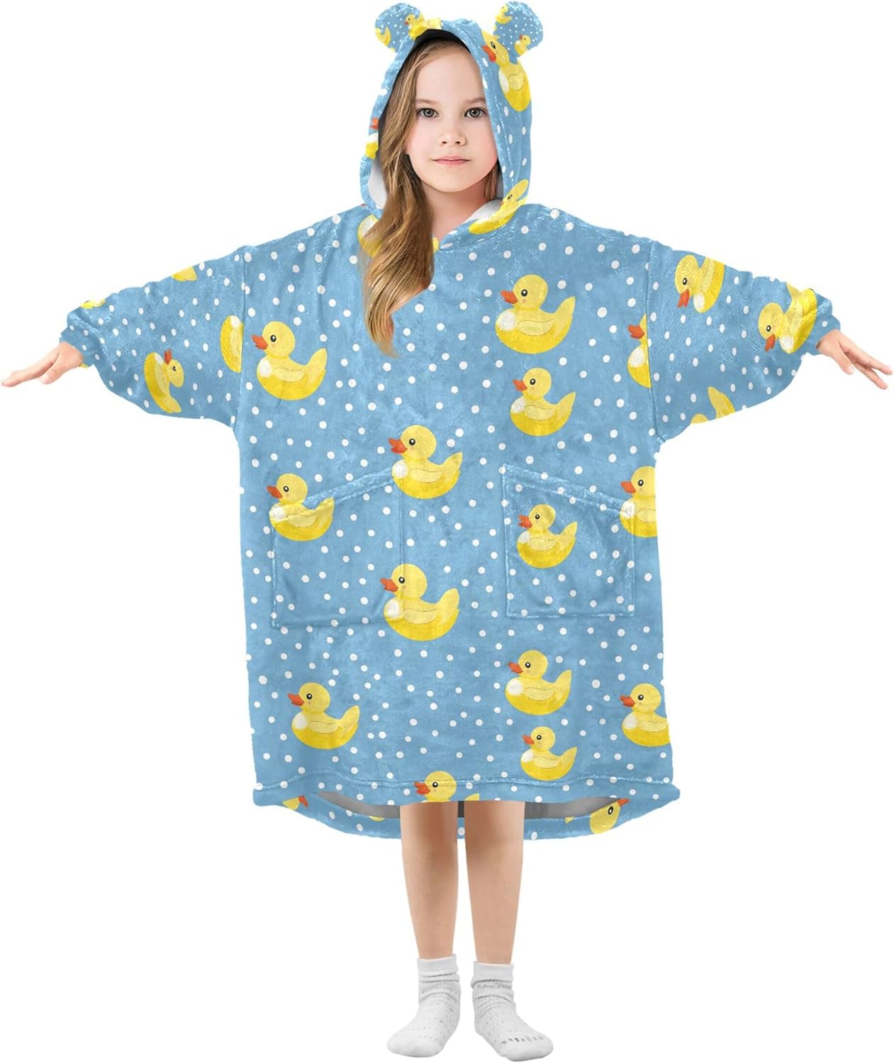 Little Yellow Duck Cute Animal Kids Wearable Blanket Hoodie and Sleeves for Toddlers, Cute Hoodies Girls B0403598
