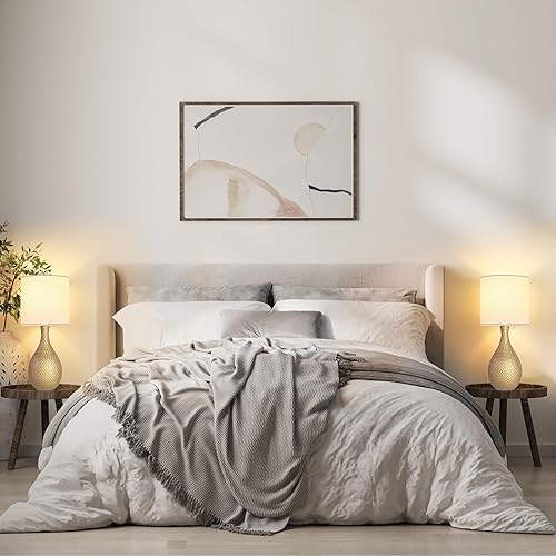 Miniatura 7 de TUUANA Juego de 2 lámparas de mesa de cerámica de 16.6 pulgadas, modernas lámparas blancas para mesa auxiliar de sala de estar, lámparas de mesita