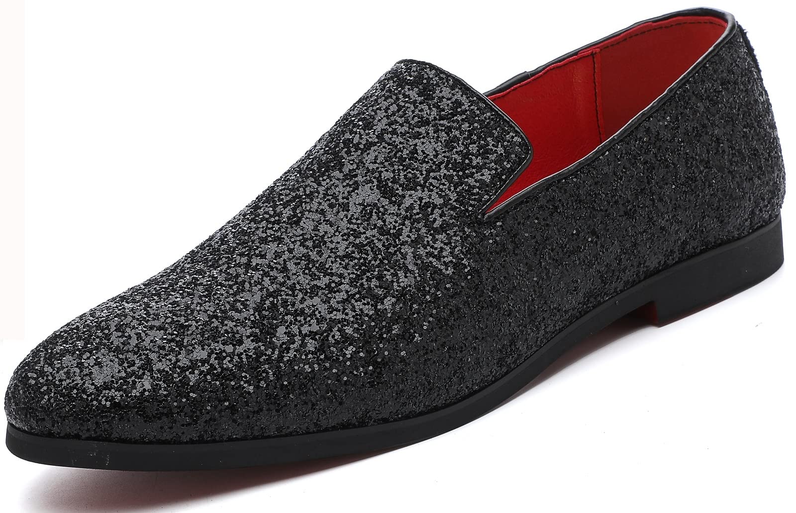 Haza Pairs Mens Smoking Sparkling Slipper Metallic Sequins Textured Glitter Tuxedo Slip-on Prom Loafers Luxury Wedding Dress Shoes