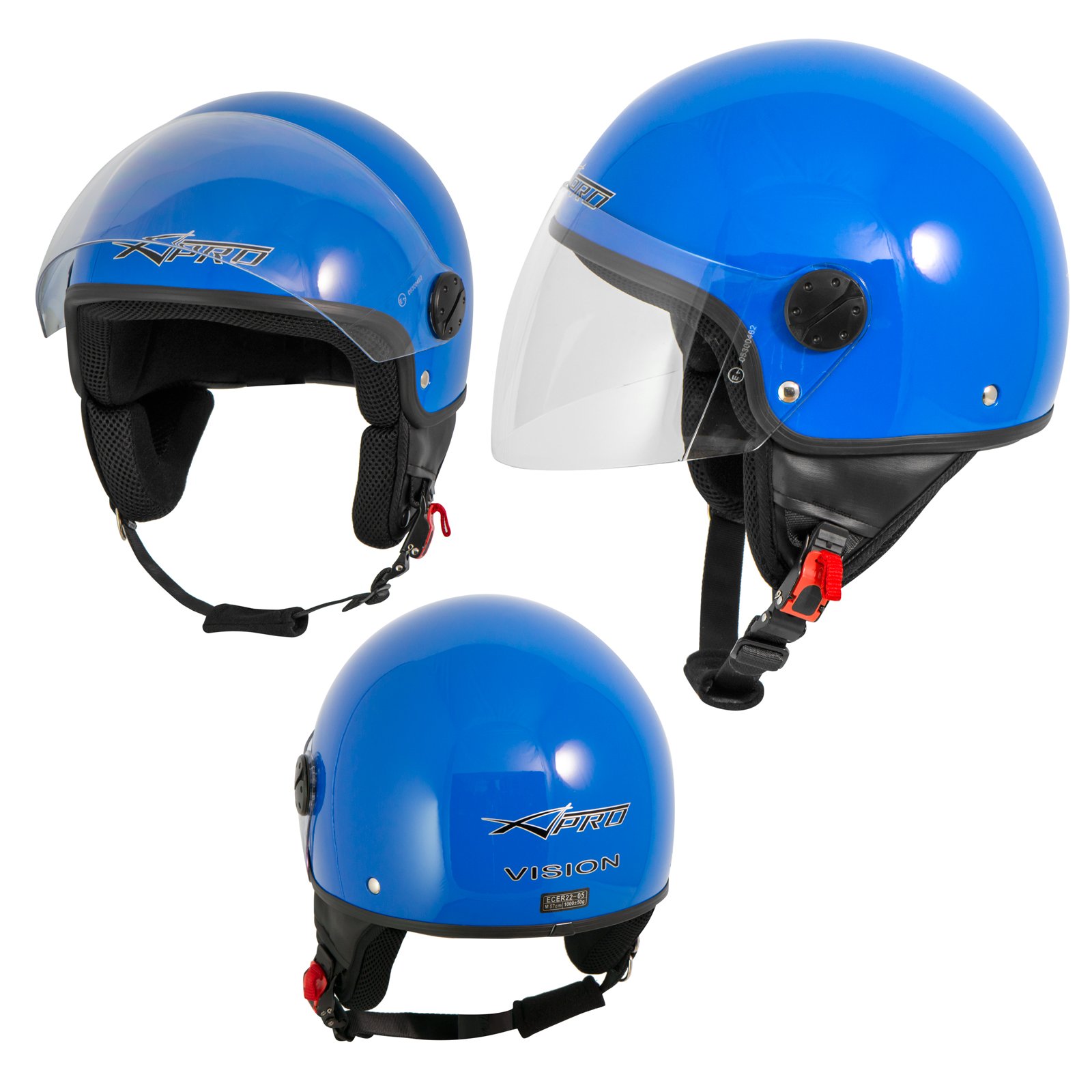 A-pro Demi Jet Casco Moto Scooter Urbano Homologado ECE 22 Visor Azul L