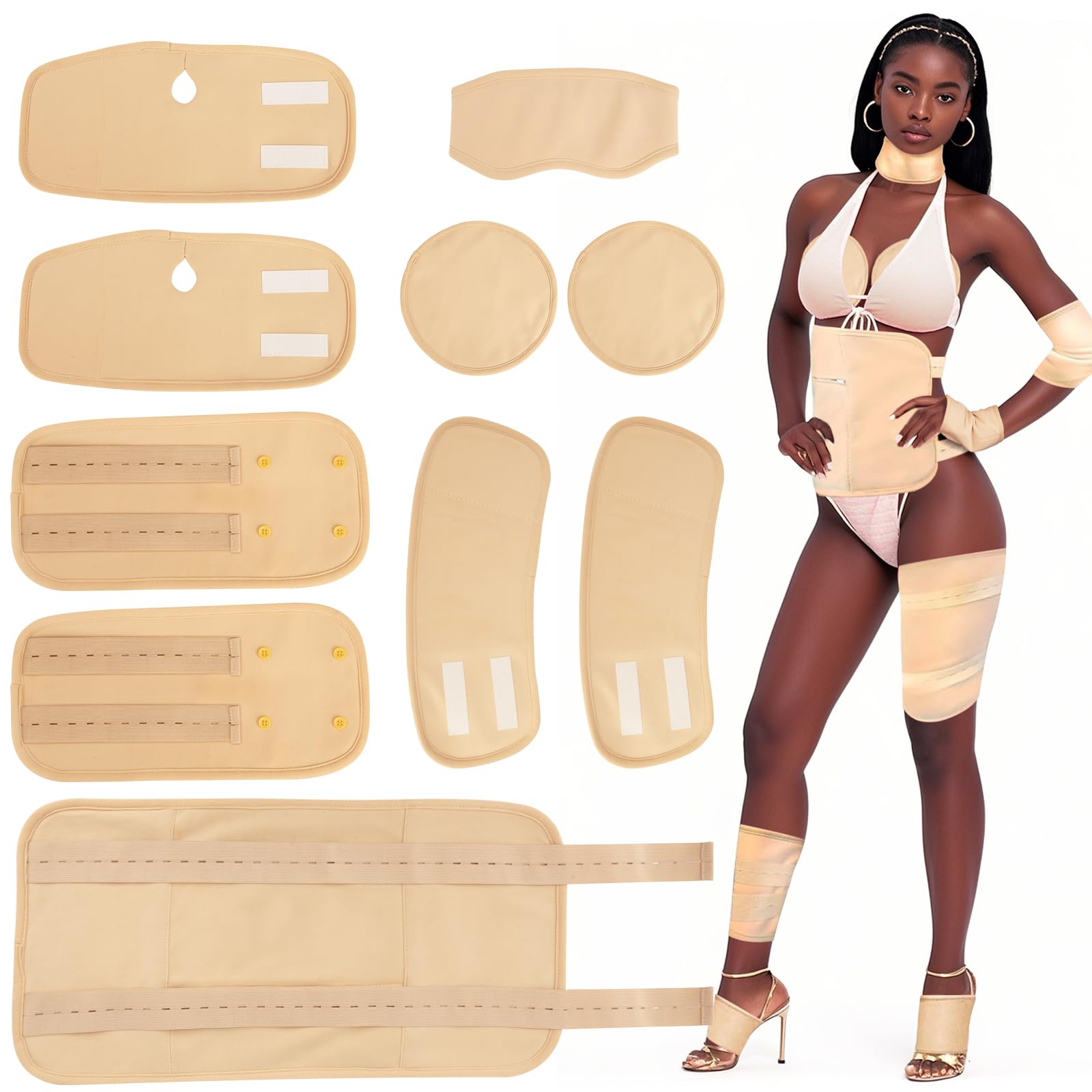 10 Pcs Castor Oil Pack Wrap Organic Cotton for Liver Detox, Stomach, Belly, Neck, Breast & Entire Body, Reusable Pads Kit for Hot/Cold Compress with Adjustable Elastic Strap, Anti Oil Leak(Khaki)