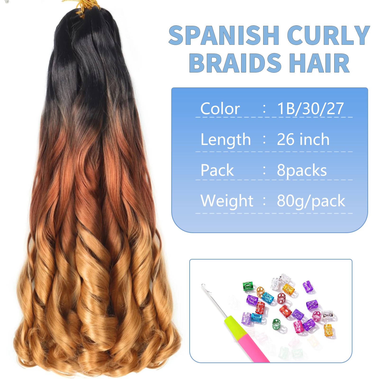 Alaleibaby 26 inch French Curly Braiding Hair 8 Pack Loose Wavy Spiral Curl Braids Crochet Hair Deep Wave Synthetic Extensions Pre Stretched Bouncy Braiding Hair - Image 2