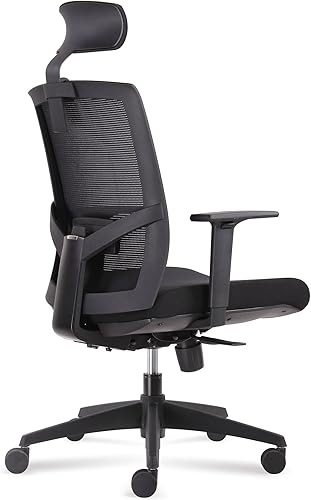 Miniatura 3 de Silla de oficina con respaldo alto con asiento de malla negra y reposacabezas con mecanismo sincronizado de tela negra, cojín de asiento grueso,