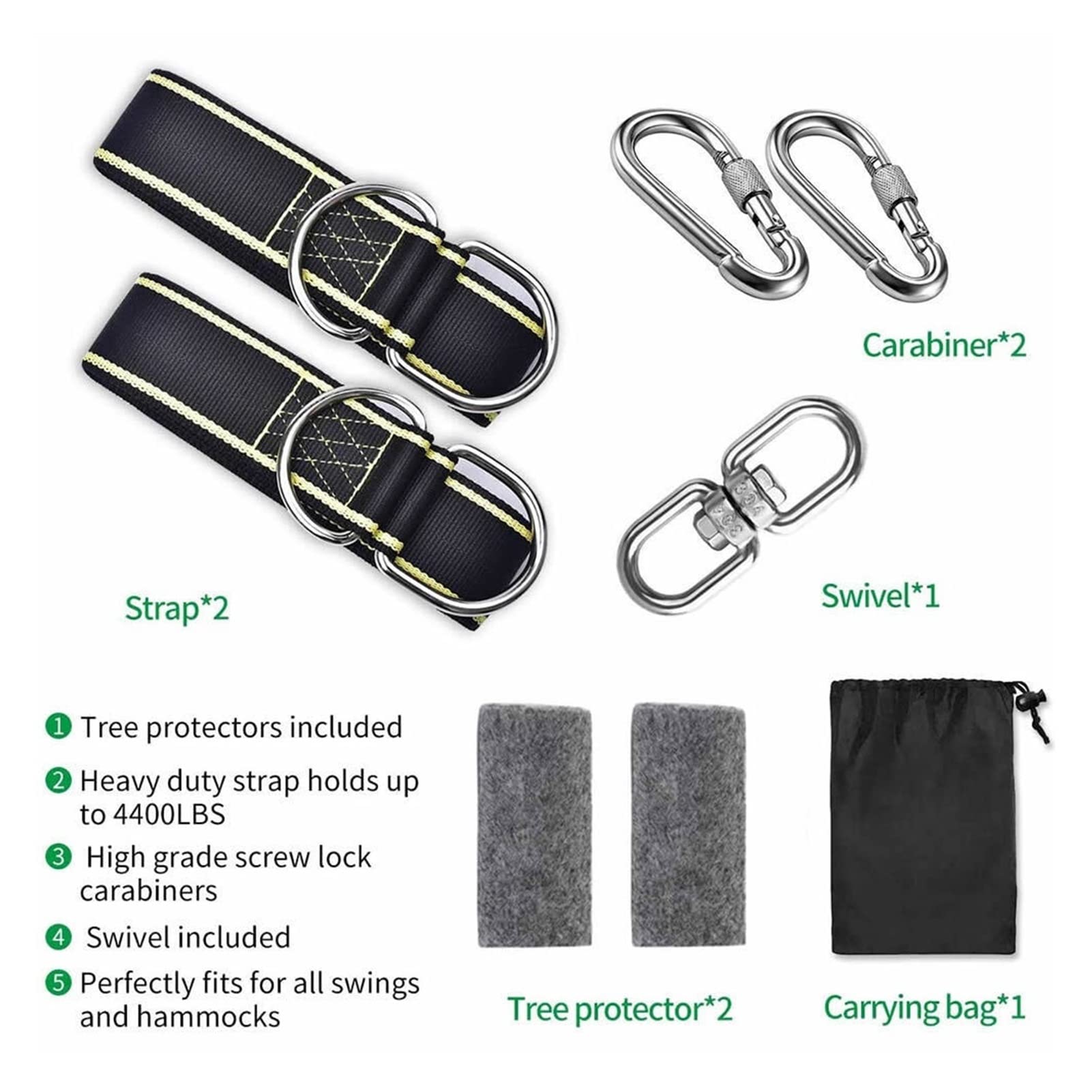 Hamak ramiączka - Szybka instalacja Huśtawka Huśtawka Wisząca Paski Drzewo Ochraniacze z bezpieczniejszą blokadą Carabiners Swivel (Color : 2m with Swivel)
