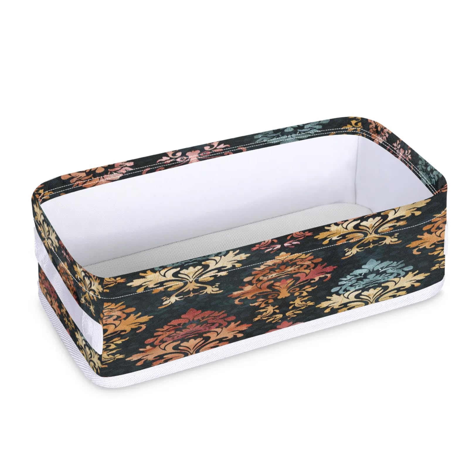 Tablerazzi Toilet Tank Topper Paper Basket with Handle, Damask Floral Bathroom Storage Basket for Organizing, Colorful Boho Paisley Small Fabric Storage Bins for Bathroom Decor