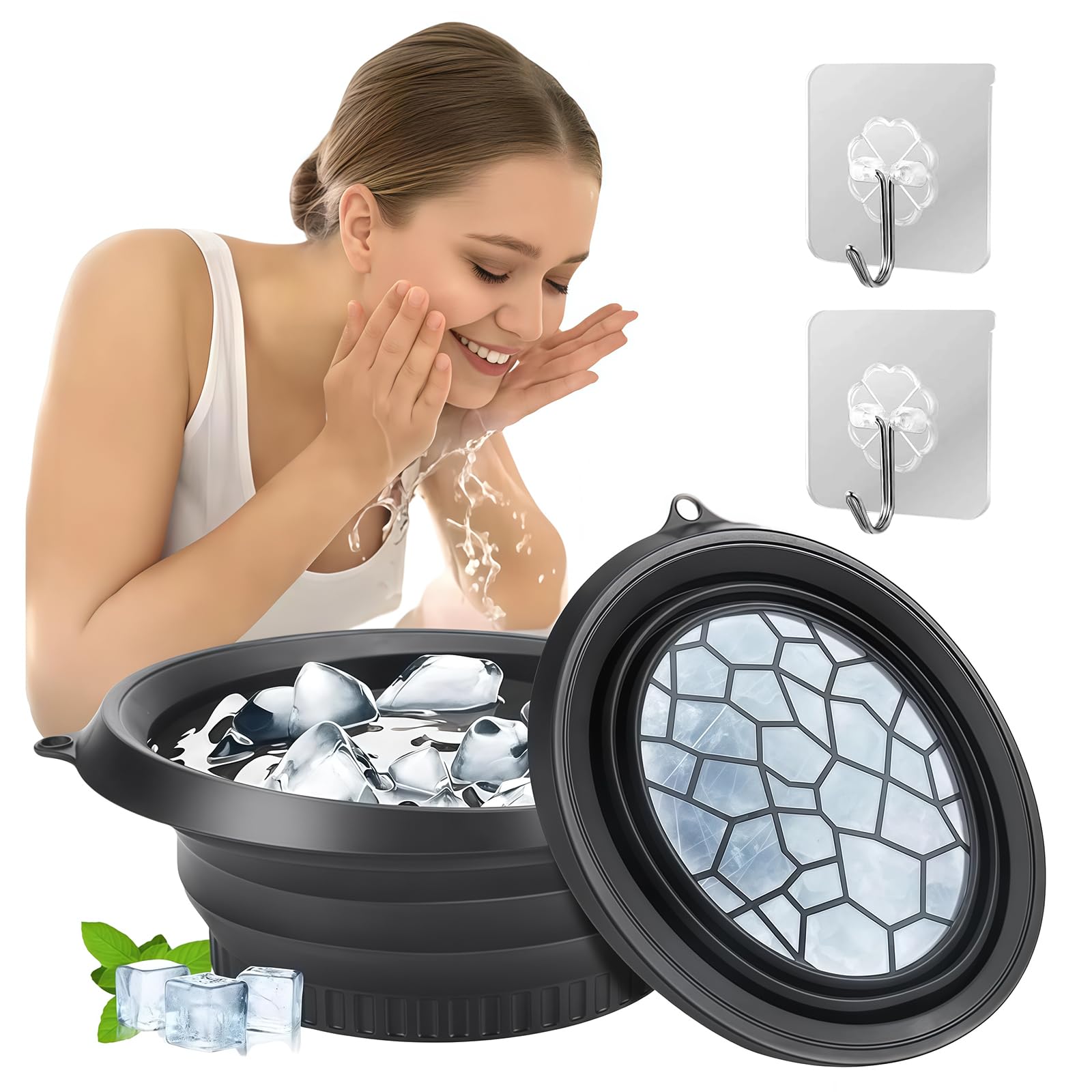 Bol à Glace pour Le Visage avec Compartiment à Glace intégré, Bol Pliable en Silicone pour Bain de Glace Facial, thérapie par Immersion Froide, raffermissement de la Peau, soulagement de