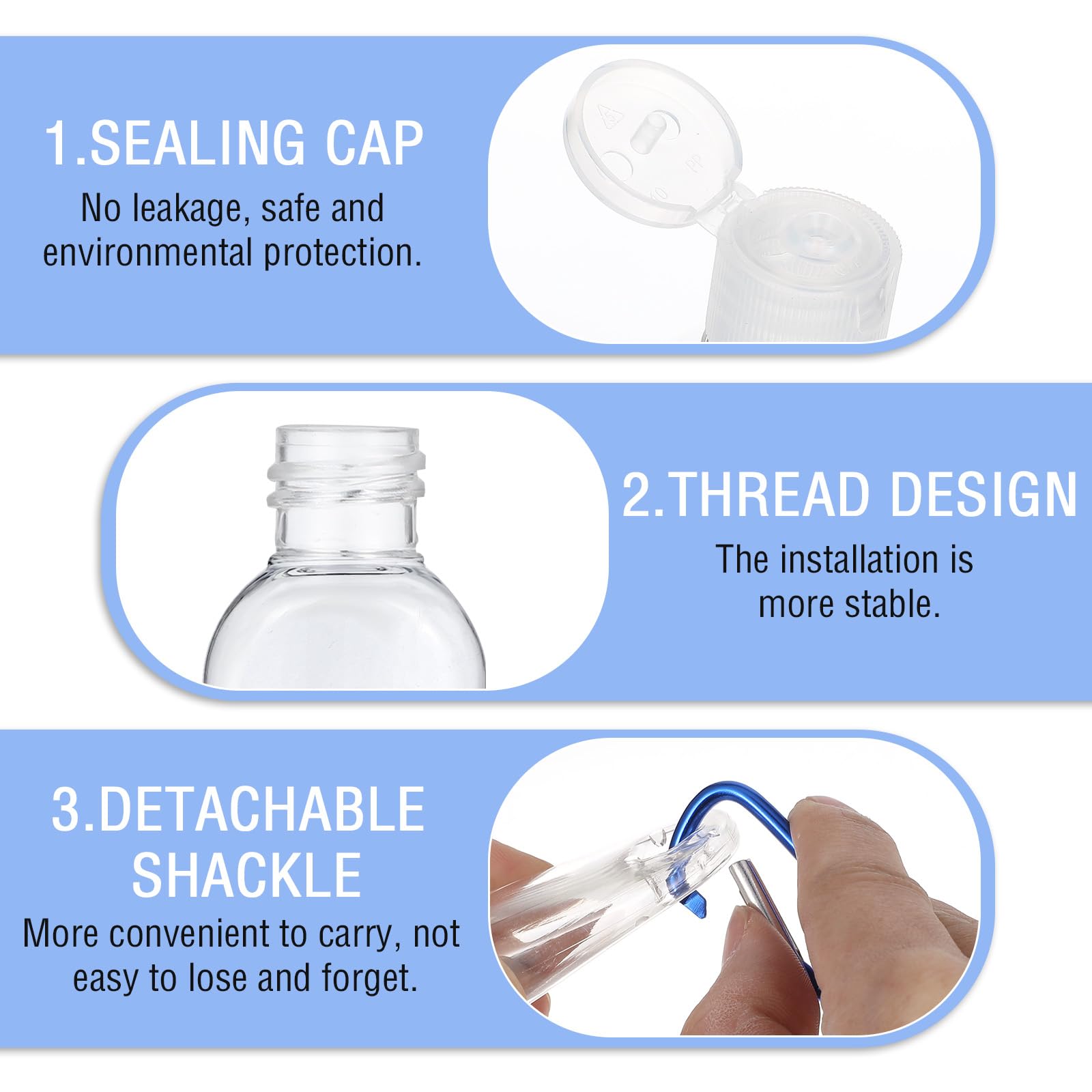 Tucnoeu Hand Sanitizer Keychain 10 Pcs Travel Bottles with Keychain,1.7oz (50ml) Portable Plastic Leakproof Squeeze Bottles Kits with Flip Cap for Home Office Outdoor - Image 3