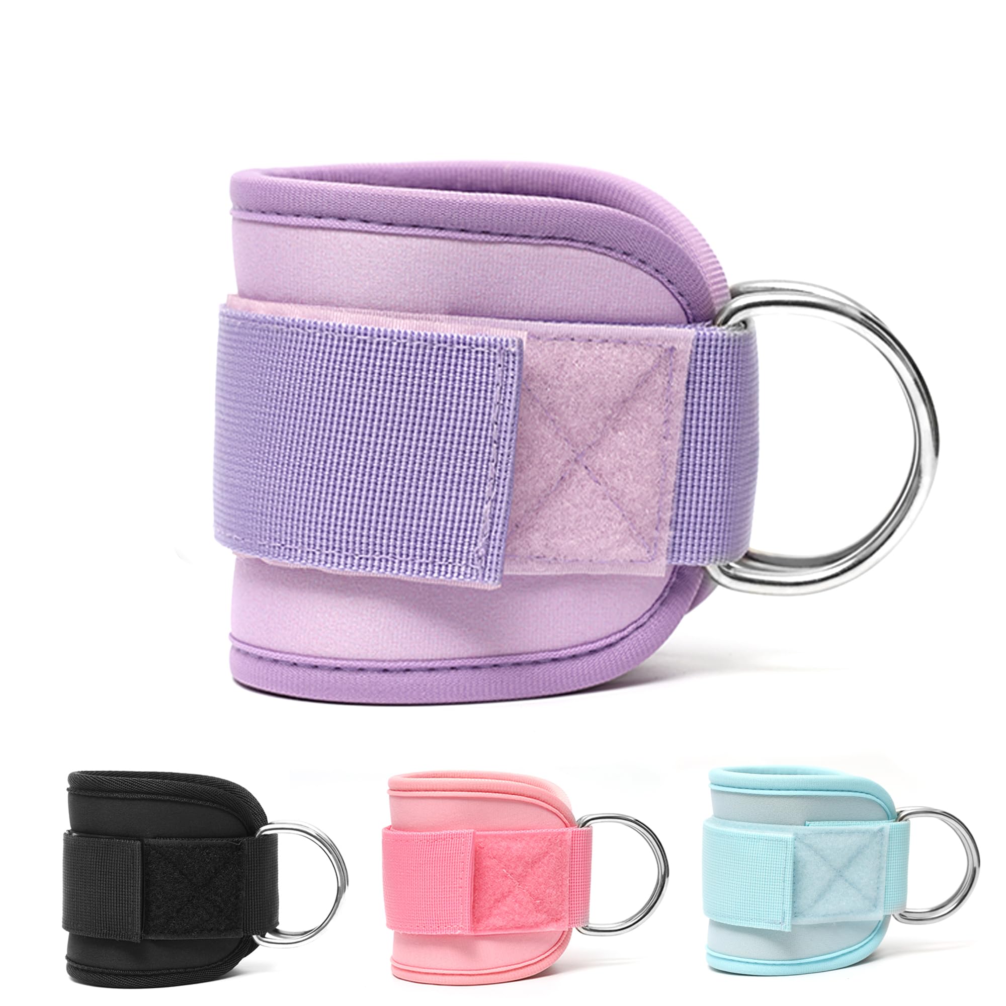 ZAULER Padded Ankle Straps & Wrist Cuffs 1 Pair with D-Ring – Adjustable for Cable Machine, Glute Kickback, Leg & Foot Training (Purple)