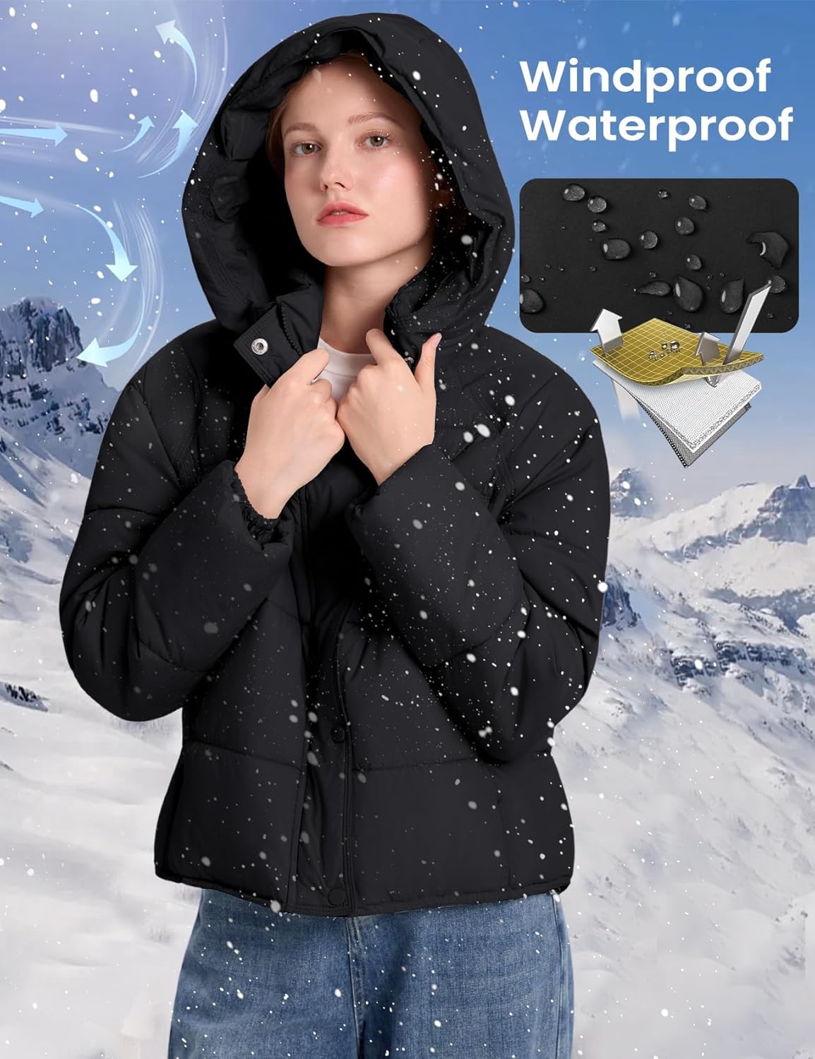 Gihuo Womens Quilted Puffer Jacket Winter Warm Hooded Bubble Coats Padded Jacket Long Sleeve Coat - Image 5