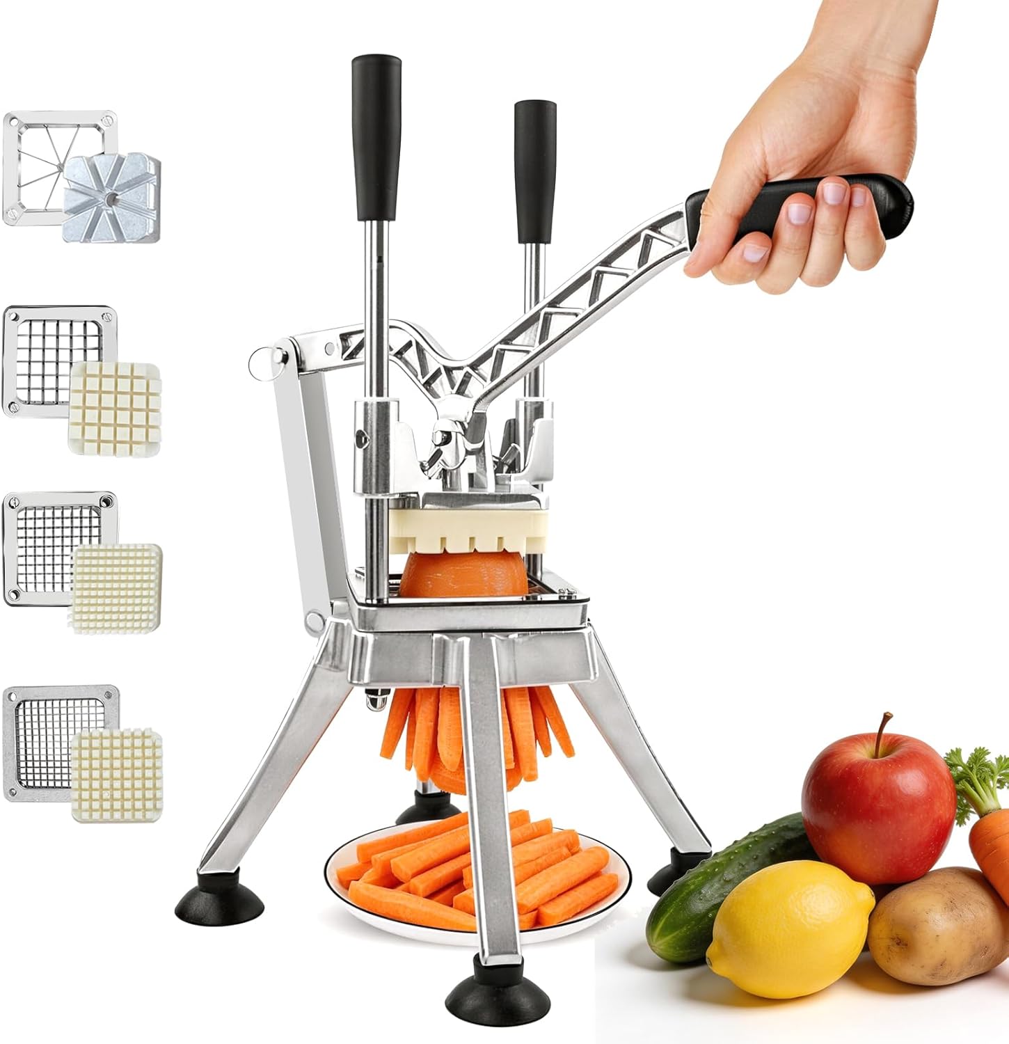Vegetable Chopper, Potato Slicer w/ 4 Replacement Blades, fruit chopper, french fry cutter, Potato Dicer & Fruit Slicer for Restaurants & Home Kitchen