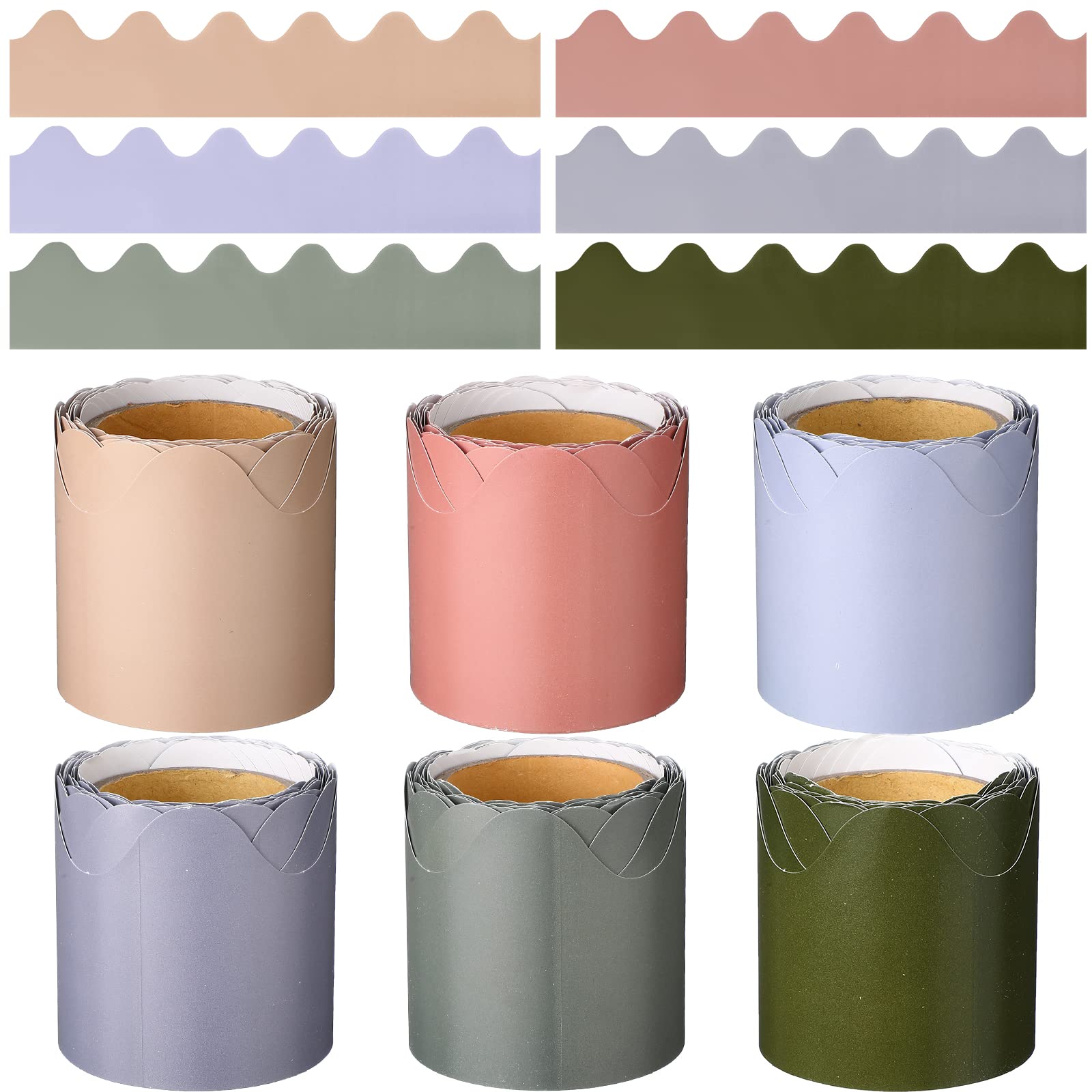 6 Rolls Scalloped Bulletin Board Borders Bulletin Board Decorations Rolled Bulletin Board Trim for Bulletin Boards, Desks, Lockers, Classroom Decor, 2.28 Inch x 16.4 Feet, 6 Colors