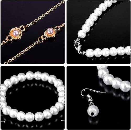 Miniatura 5 de Gejoy 7 Pcs Old Lady Wig Costume Set Grandma Hair Cap Glasses Chain Pearl Necklace for 100th Day of School Props Cosplay