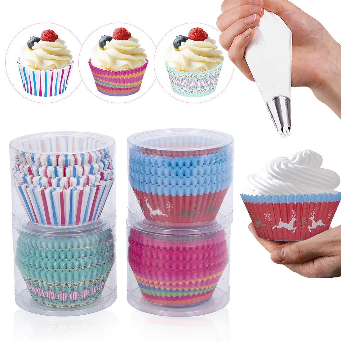 peinat Cupcake Liners,400PCS Disposable Cake Cups 4 Colors Muffin Liners 1.9x3x1.2inch Baking Tools Oil-Proof Paper Cupcake Wrappers Non-stick Plastic Cupcake Container