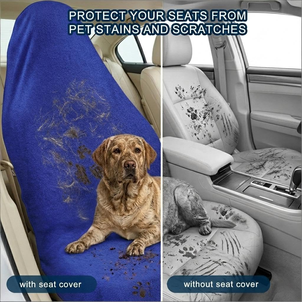 Car Seat Towel Cover, 2pcs Universal Front Seat Protector for Cars, SUVs and Trucks, Sweat Towel Car Seat Cover for Gym, Yoga, Swimming, Pets and Family Travel, Blue