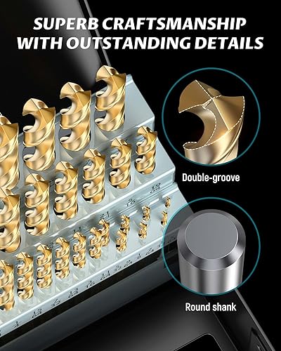 Miniatura 6 de Lichamp Juego de brocas HSS de 13 piezas, brocas de acero de alta velocidad con revestimiento de titanio de 116 a 14 pulgadas para metal, acero,