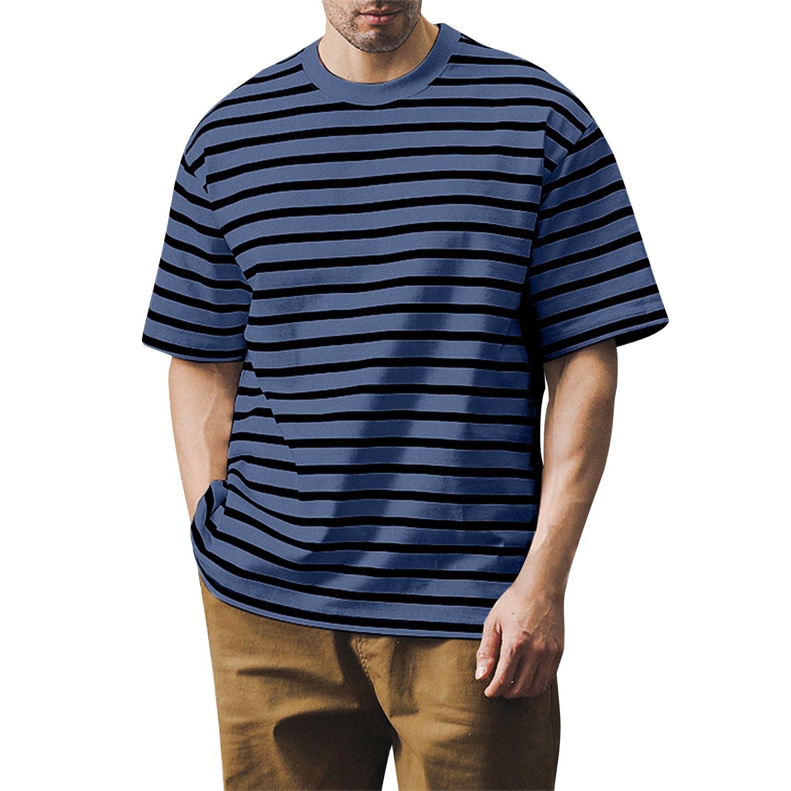 Mens T Shirts Summer Short Sleeve Striped T-Shirt Crewneck Casual Loose Tee Tops Graphic T Shirts S-4XL