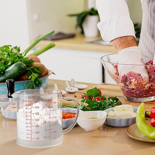 Miniatura 7 de 77L Vaso medidor de vidrio, 2 34 tazas23.7 fl oz, taza medidora con asa y boquilla en forma de V, vaso de vidrio con tres escalas (OZ, taza, ML),