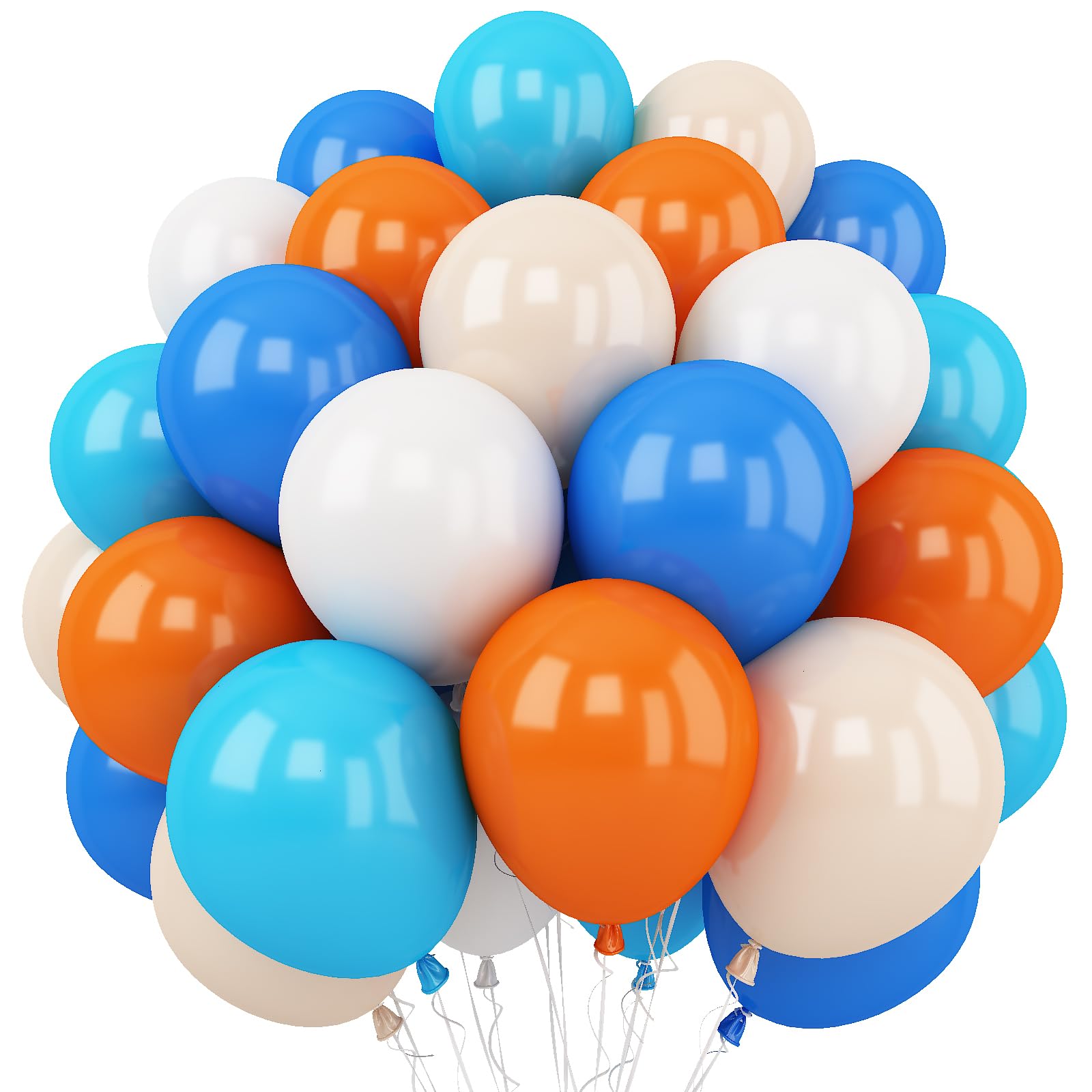 Togvu Orange and Blue Balloon, 12 Inch Orange Blue White Latex Balloons Orange Royal Blue White Balloons with Ribbons for Kids Birthday Baby Shower
