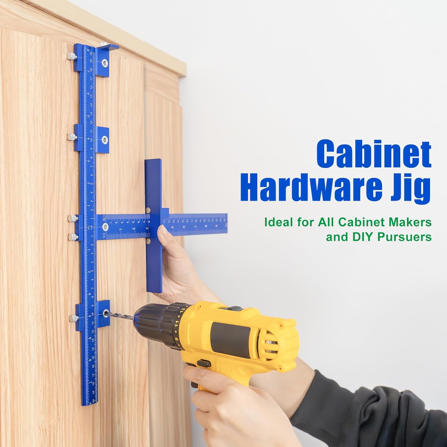 Cabinet Hardware Jig，Aluminum Cabinet Hardware Handle Jig Tool for Handles Pulls Knobs，Woodworking Drilling Hole Doweling Guide Punch Locator for Installation Handles Knob on Drawer Door Pulls.