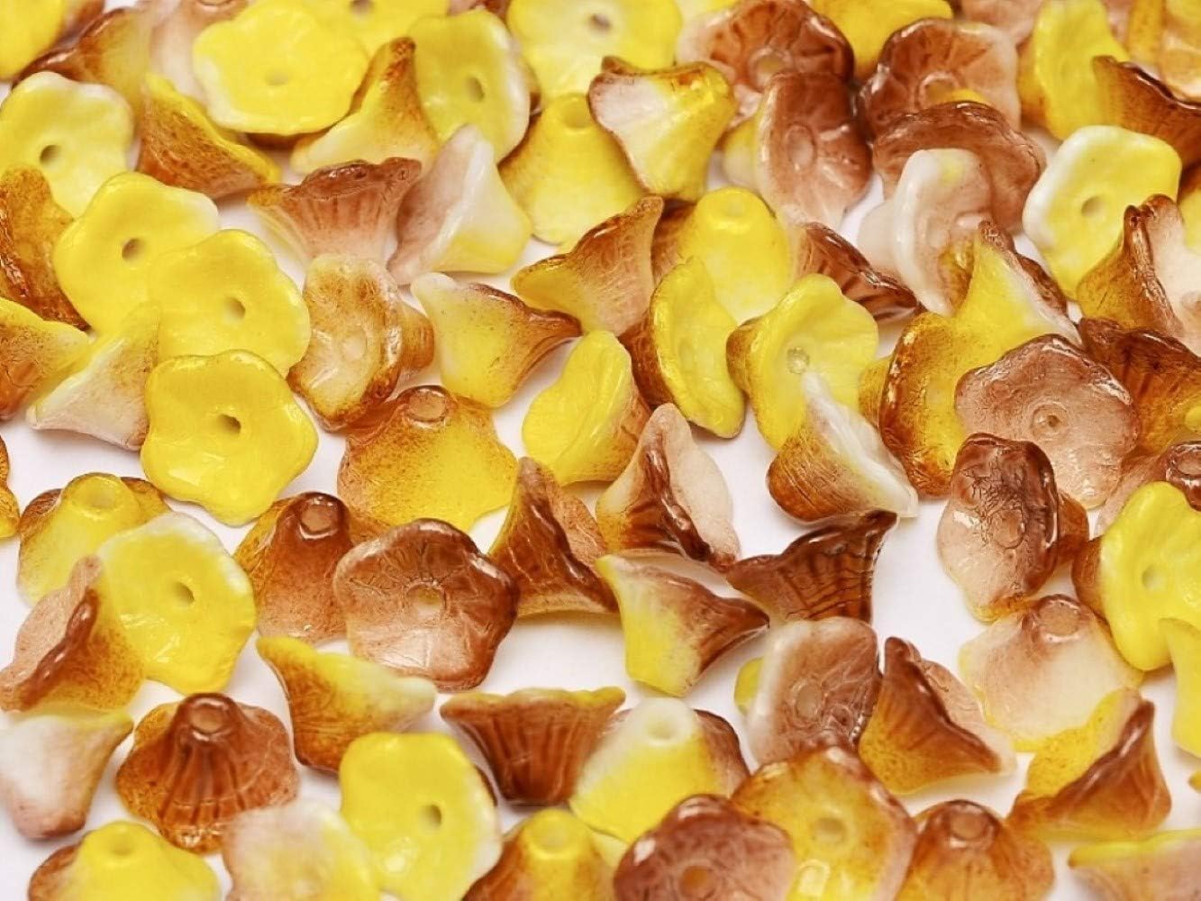 Czech Glass Flower Cup Beads 7x5mm for DIY Jewelry Making, Embroidery, Embellishments - Alabaster Funky Green 100pcs