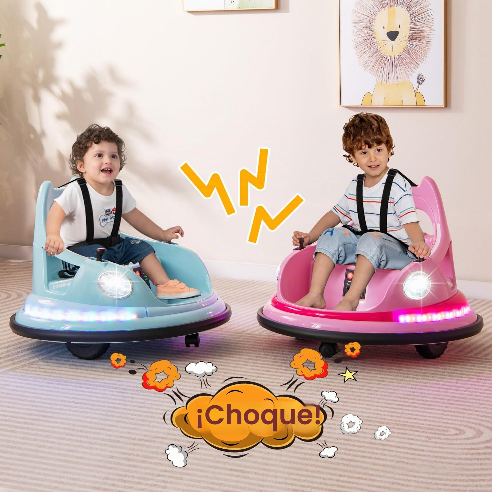 COSTWAY Auto de Choque para Niños, Coche Eléctrico para Niños 12V con Mando a Distancia, Giro de 360°, Conexión Inalámbrica, 5 Efectos de Luz y Música, Coche de Choque Infantil para 3+ Años (Azul)