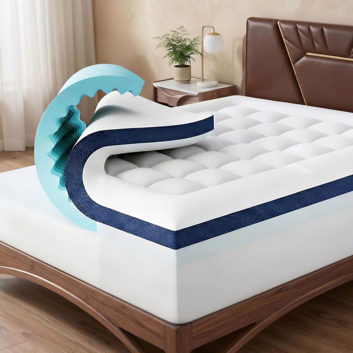4 Inch Dual Layer Memory Foam Mattress Topper Full Size - 2 Inch 1000GSM Soft Pillow Top Mattress Pad & 2 Inch 5-Zone Egg Crate Cooling Gel Memory Foam for Back Pain (King,78"x80")